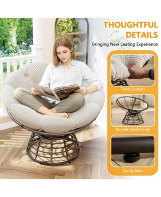 360degree(s) Rotatable Rattan Papasan Chair, Wicker Accent Lounge Seat with Soft Padded Cushion, Balcony, Living Room