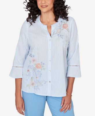 Women's St. Augustine Striped Floral Embroidered Button-Down Top