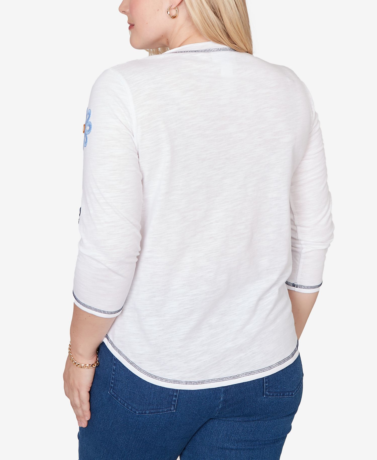 Women's Port Side Embellished Floral Button Top