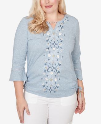 Women's Out of the Blue Center Scroll Embroidered Side Tie Top
