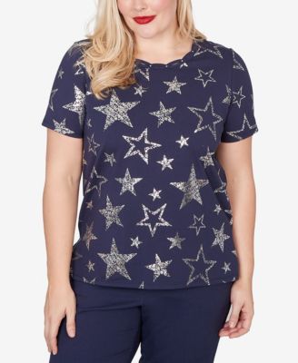 Women's Lady Liberty Sparkling Foil Stars Crewneck T-Shirt