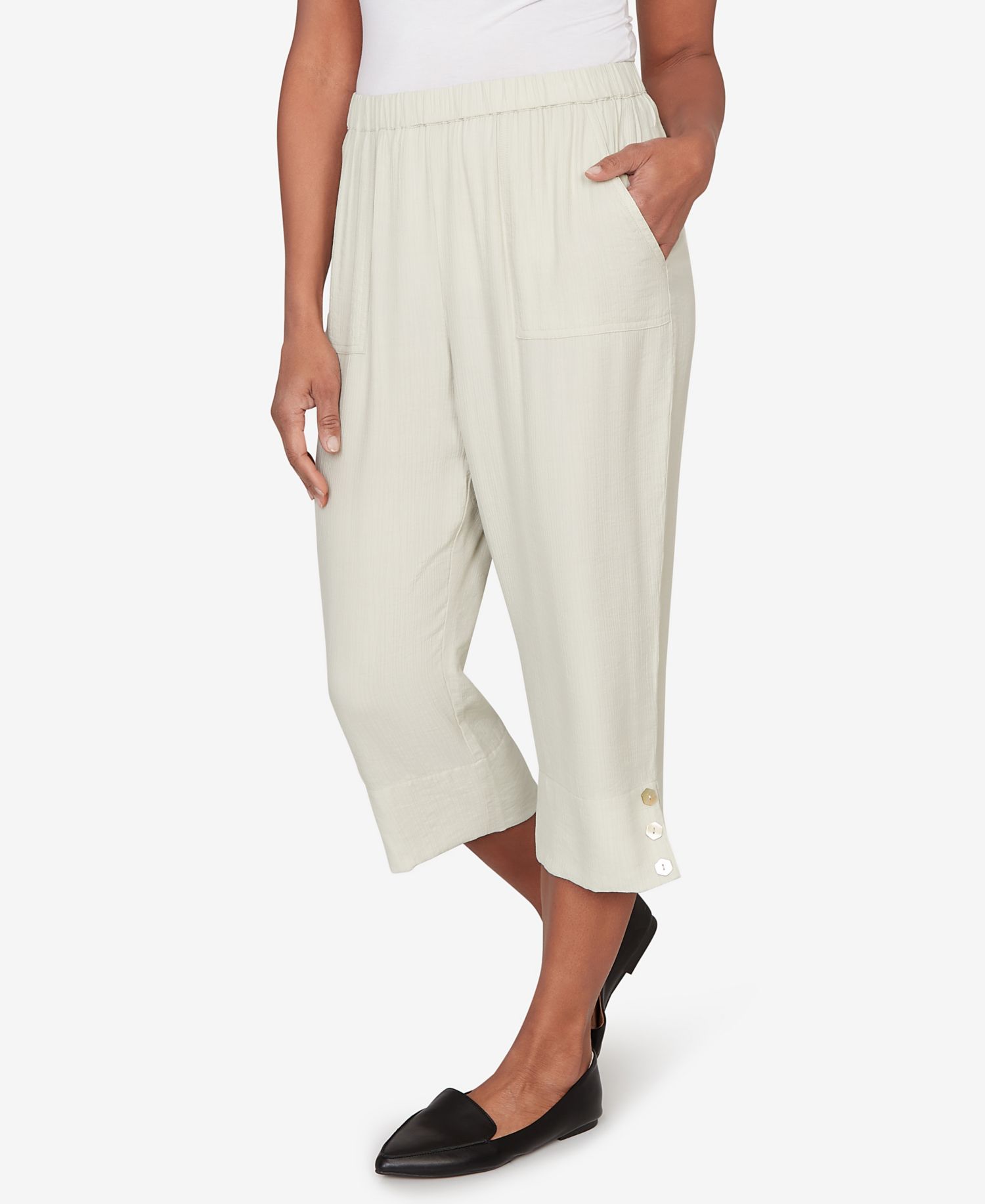 Women's Vintage Charm Relaxed Elastic Waistband Front Pocket Capri Pants
