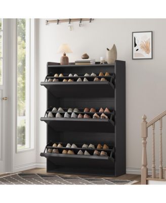Entryway Wooden Shoe Cabinet, 3 Flip Drawers + Adjustable Shelf Organizer