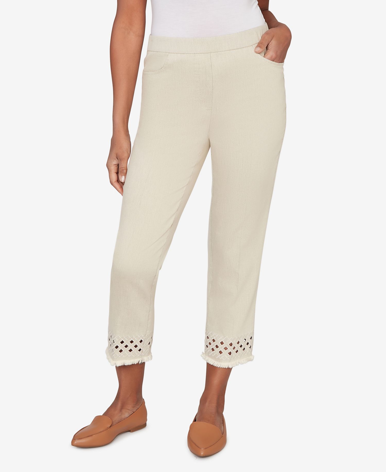 Women's Detail Driven Geometric Cut Out Flat Front Ankle Pants