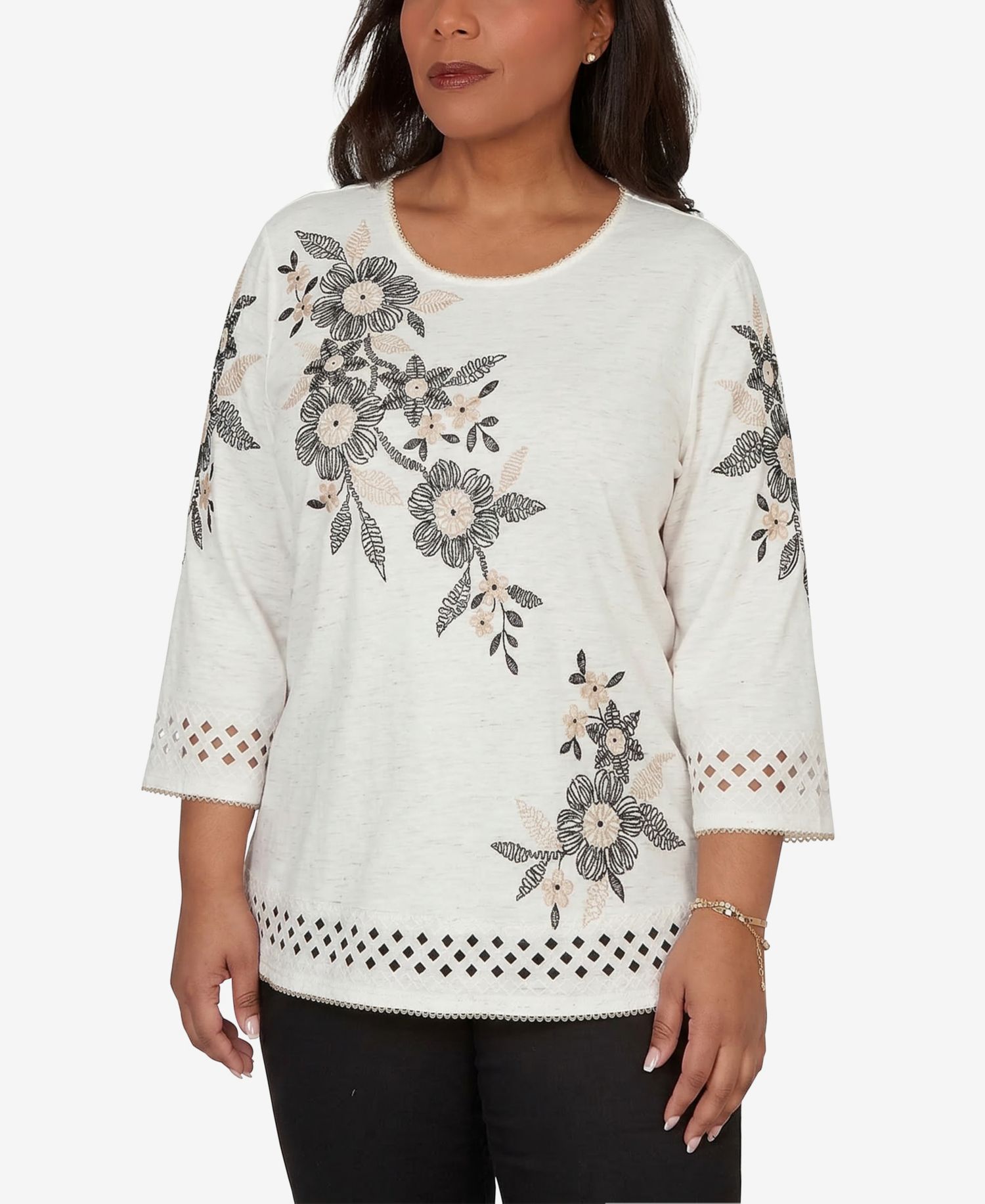 Women's Detail Driven Floral Embroidered Textured Top