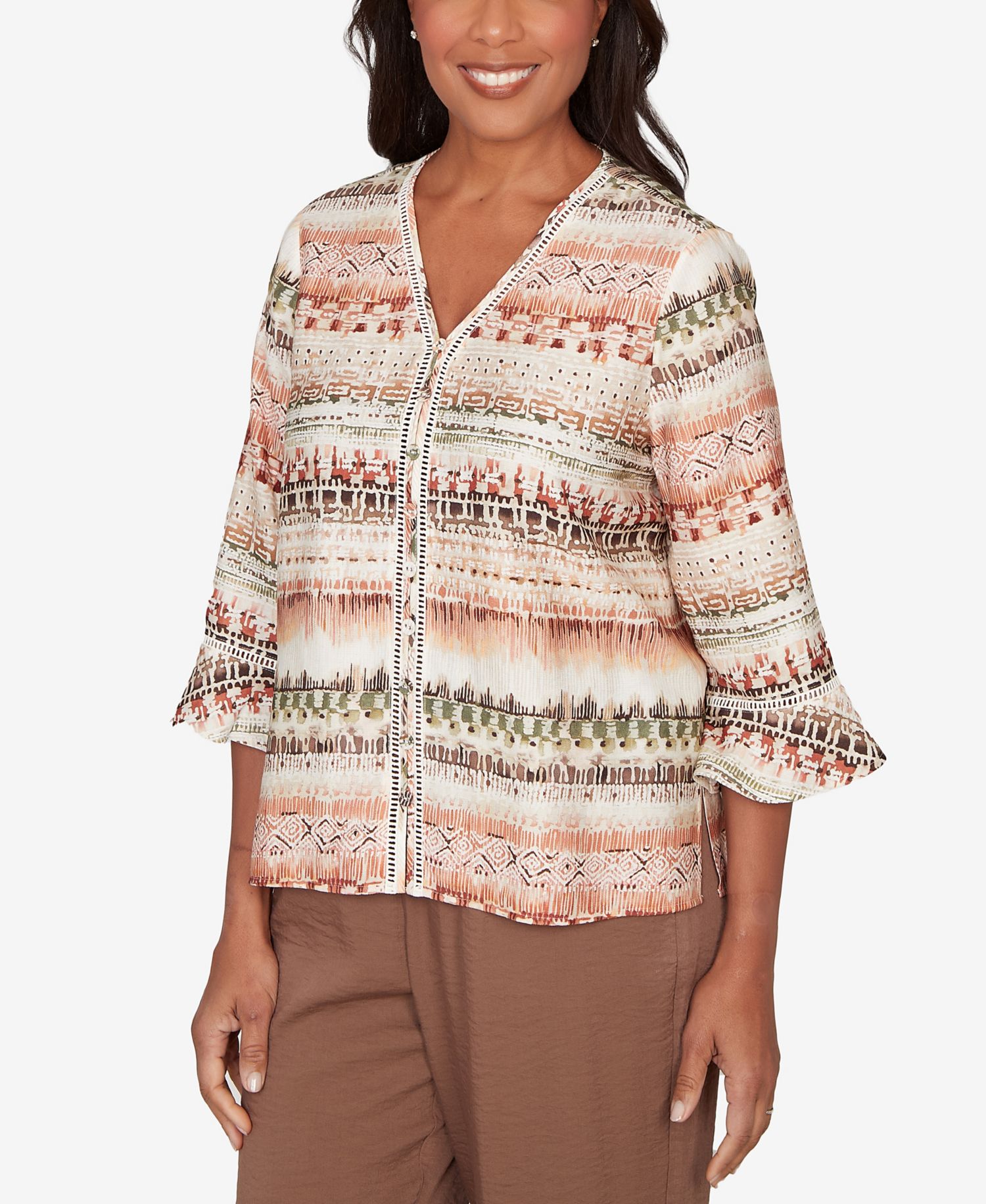 Women's Spice Market Biadere Stripe Center Seam V-Neck Top