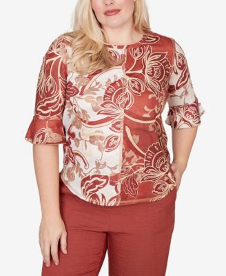 Women's Spice Market Spliced Colors Scroll Print Top