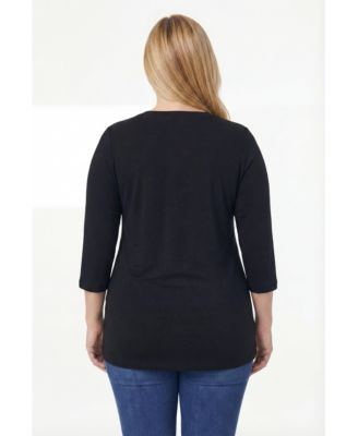 Plus Size Perfect Three-Quarter Sleeve V-Neck Tunic