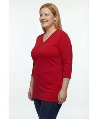 Plus Size Perfect Three-Quarter Sleeve V-Neck Tunic
