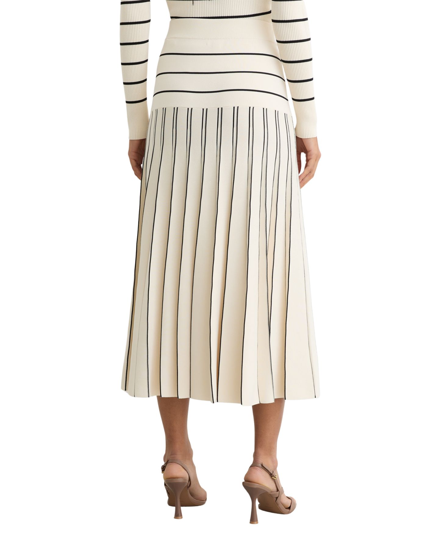 Женская юбка REISS Knitted Stripe Pleated Midi, цвет: Молочный / Чёрный — фото 5