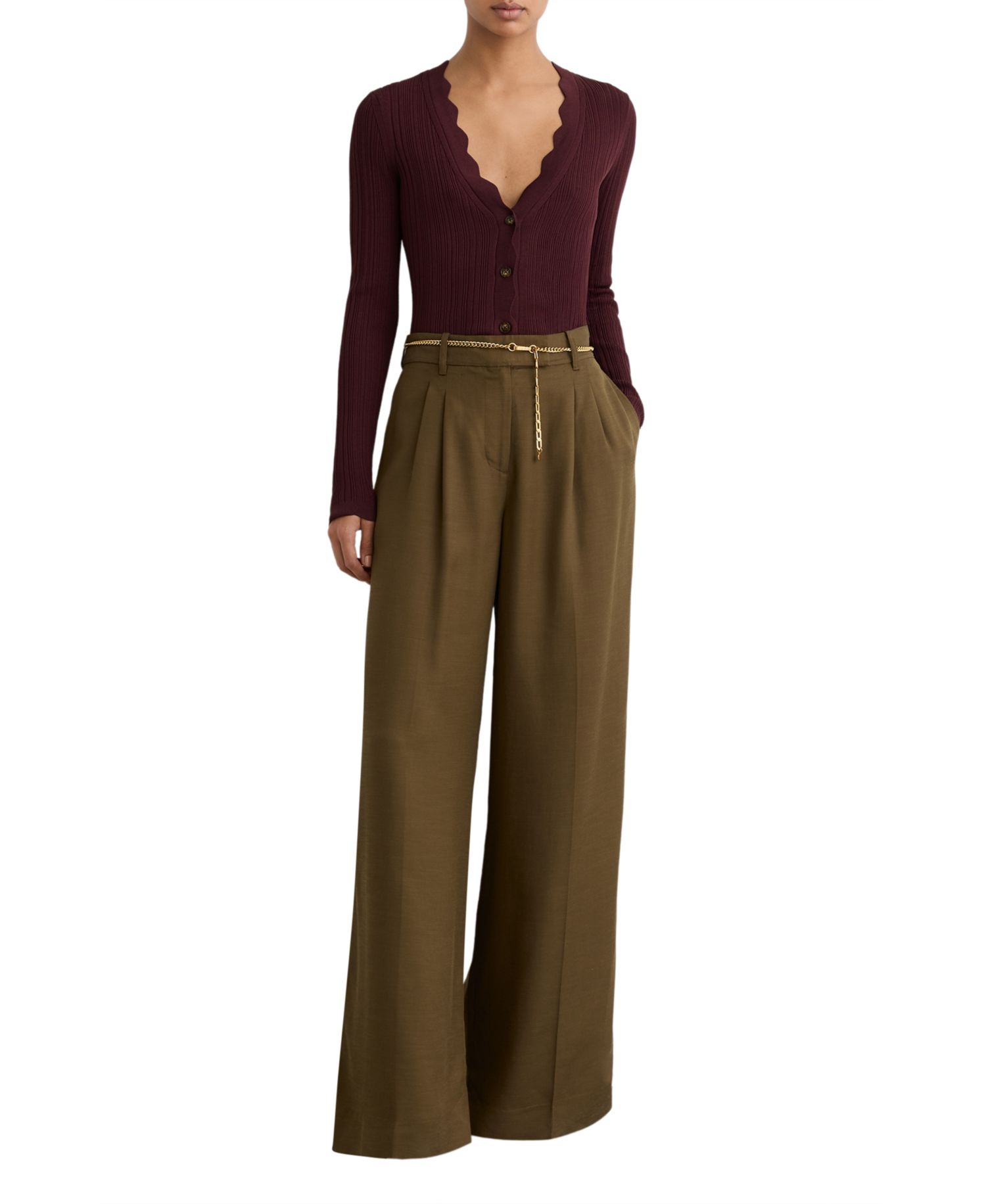 Women's Vinny Rib-Knit Scallop-Trim Cardigan
