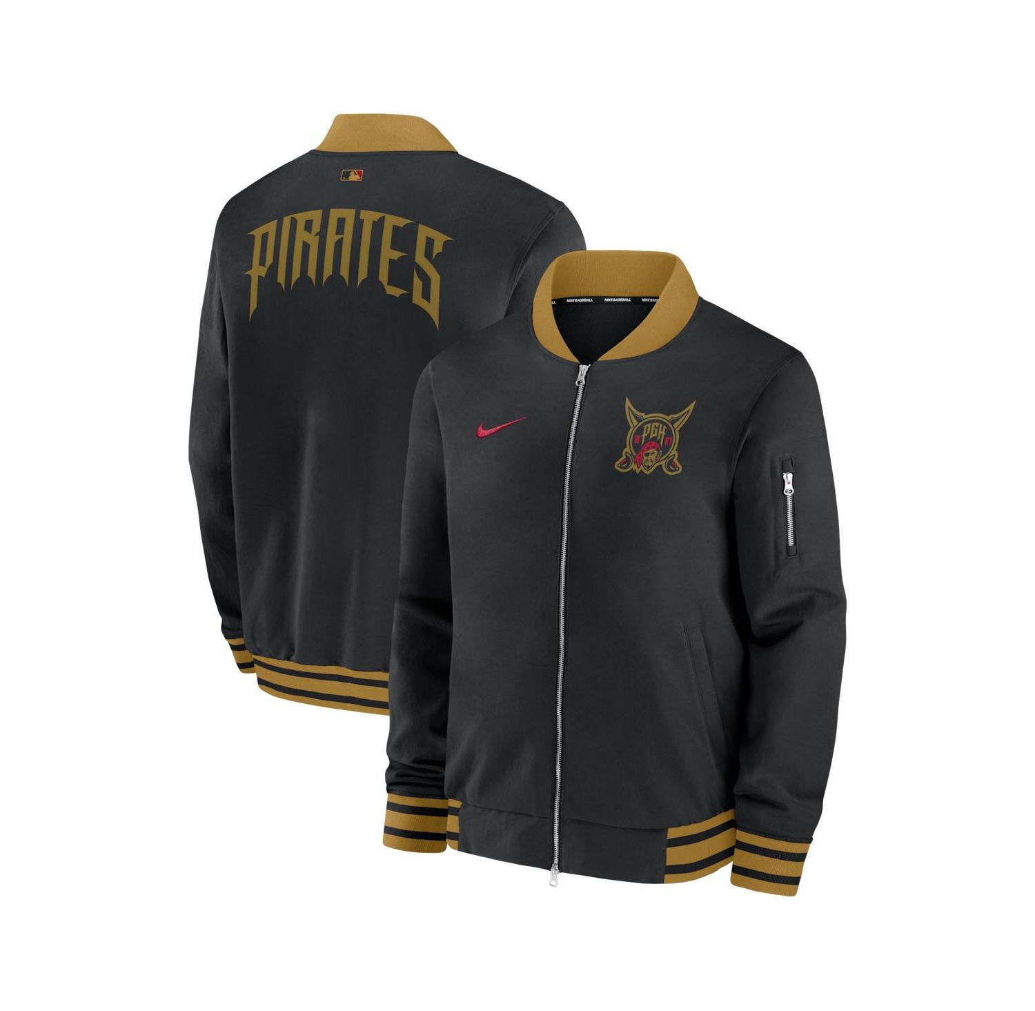Men's Black Pittsburgh Pirates 2026 City Connect Authentic Collection Relaxed Full-Zip Bomber Jacket