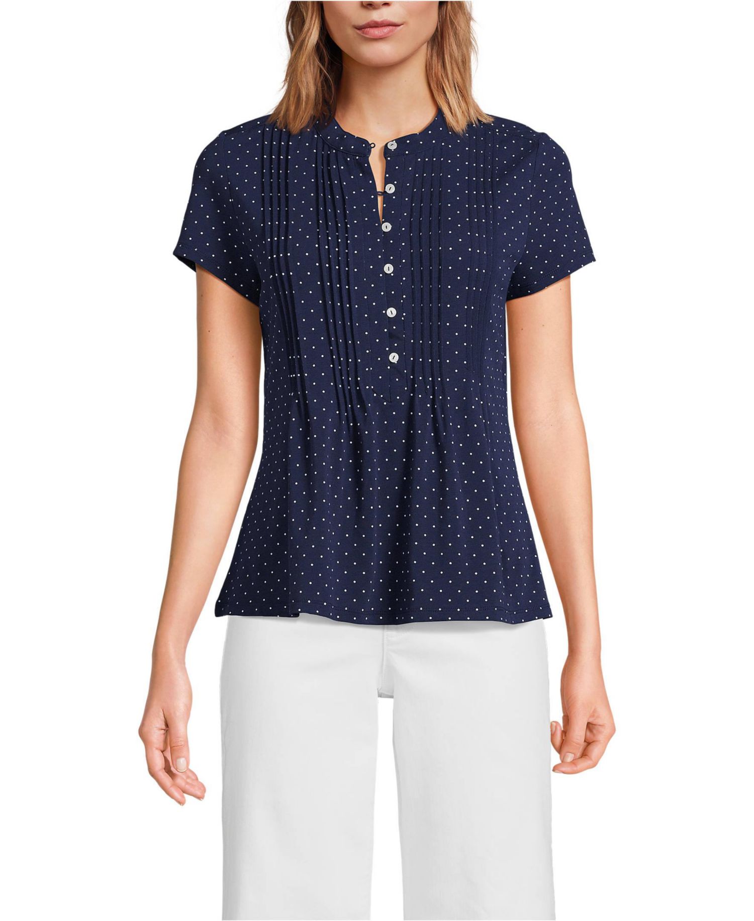 Women's Tall Lightweight Jersey Button Pintuck Top
