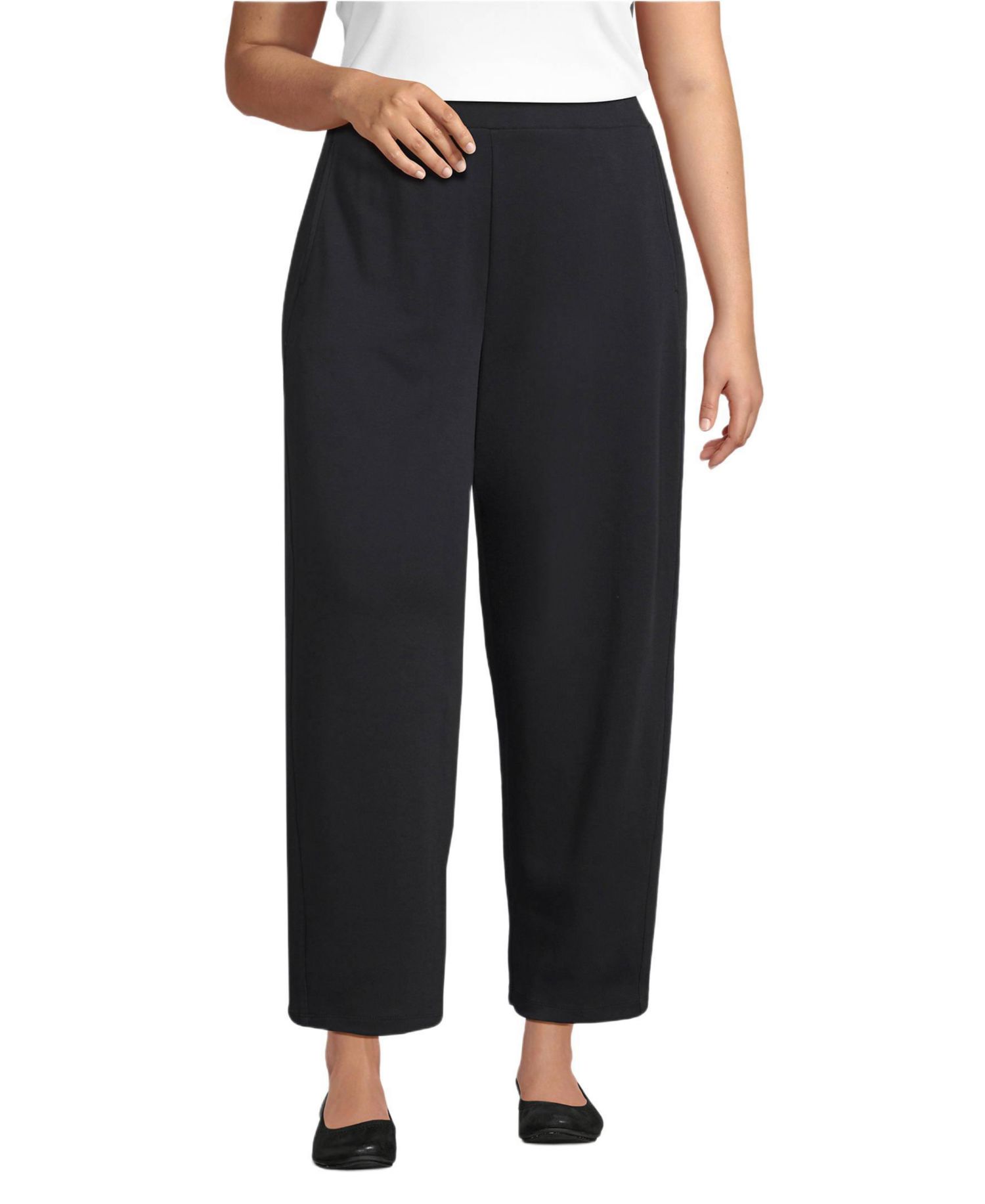 Plus Size Sport Knit High Rise Barrel Ankle Pants