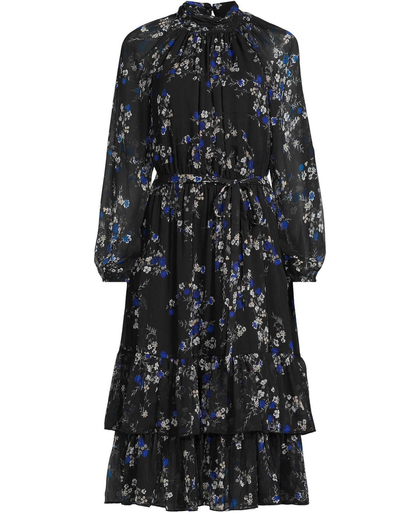 Женское платье Lands' End Crinkle Chiffon Ruffle, цвет: Чёрный / С принтом — фото 3