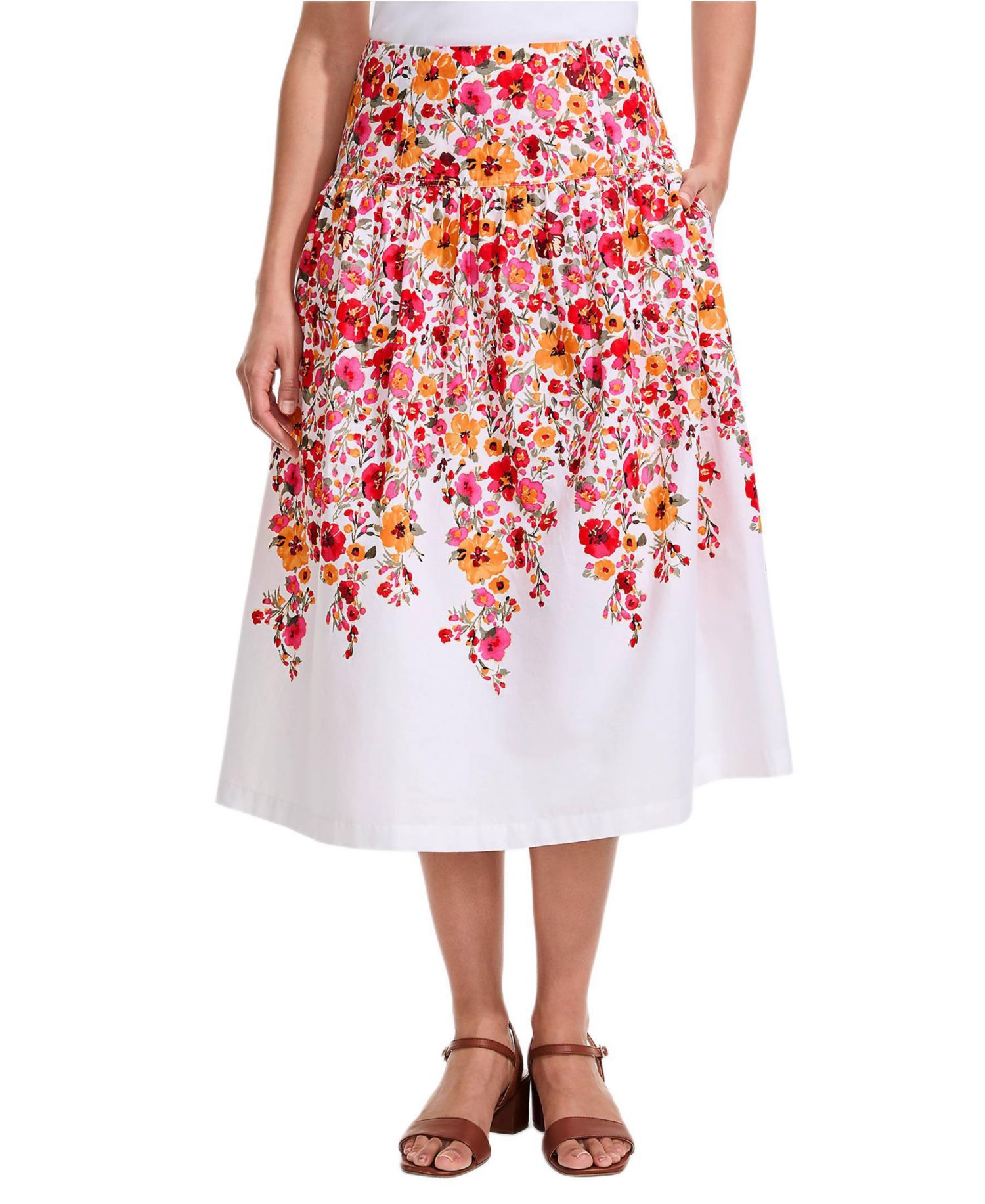 Petite Poplin Drop Waist Midi Skirt - Set Bottom