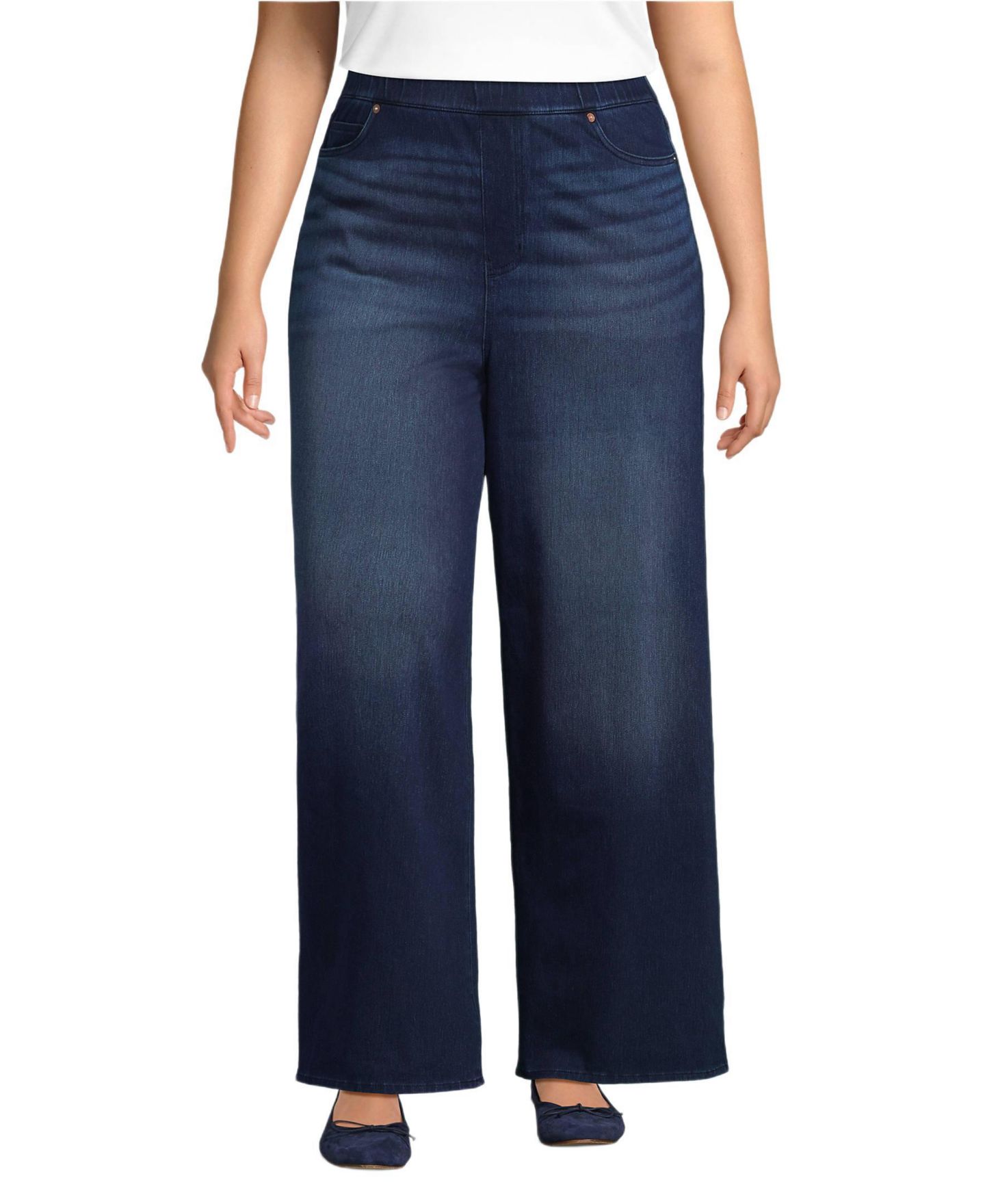 Женские джинсы Lands' End Plus Size Starfish Denim High Rise Wide Leg, цвет: Индиго синий варёный — фото 1