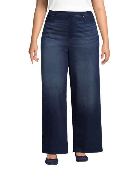 Женские джинсы Lands' End Plus Size Starfish Denim High Rise Wide Leg, цвет: Индиго синий варёный