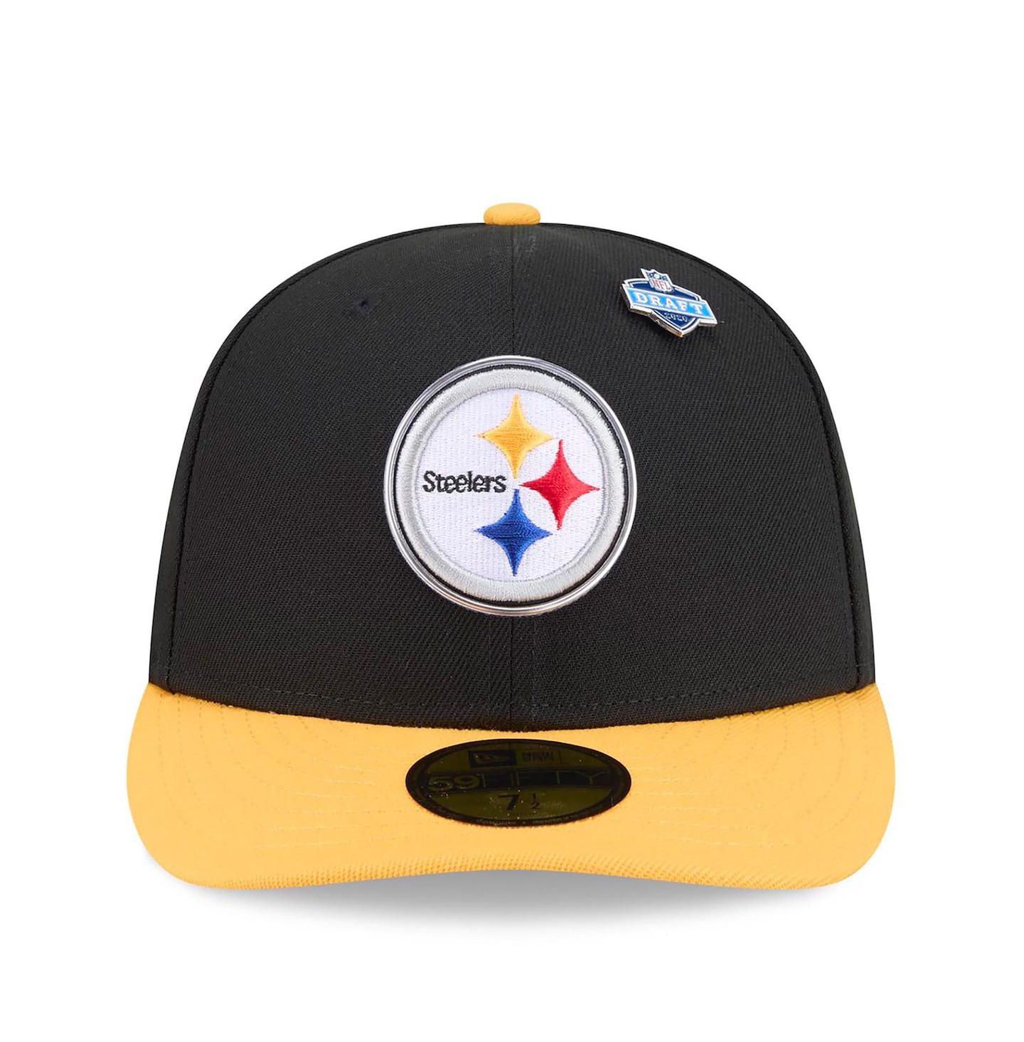 Мужская кепка New Era Black/Gold Pittsburgh Steelers 2026 NFL Draft Pre-Curved 59FIFTY Fitted Hat — фото 2