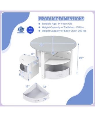 5-Piece Kids Round Nesting Table Set with 4 Storage Stools