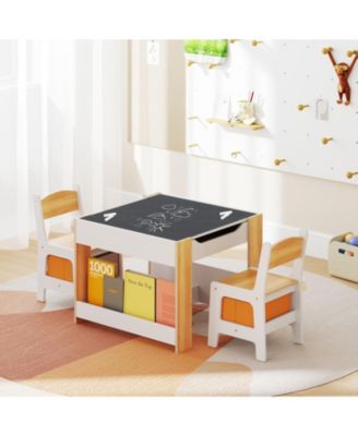4-in-1 Kids Activity Table and 2 Chairs Set with Reversible Tabletop