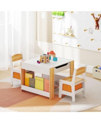 4-in-1 Kids Activity Table and 2 Chairs Set with Reversible Tabletop
