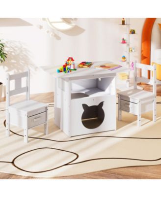 3-Piece Kids Table and Chairs Set with Built-In Pet Viewing Window