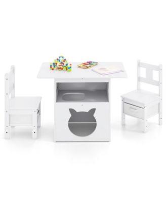 3-Piece Kids Table and Chairs Set with Built-In Pet Viewing Window