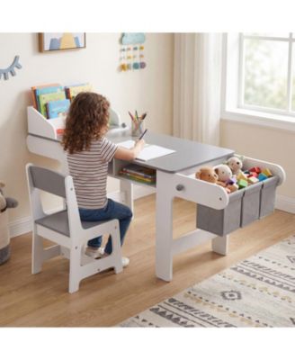 Kids Art Table and Chair Set with Paper Roll and Storage Cubbies