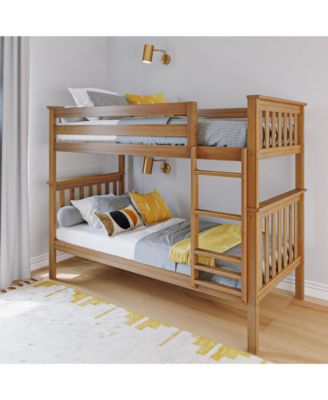 Max and Lily Twin over Twin Bunk Bed for Kids, Solid Wood Bunk Beds with Ladder, Pecan