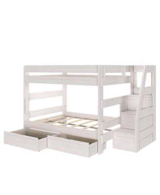 Max and Lily Modern Farmhouse Queen Over Bunk Bed With Staircase and Storage Drawers