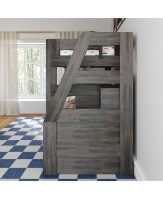 Modern Farmhouse Twin Over Full Bunk Bed With Staircase and Storage Drawers