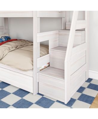 Max and Lily Modern Farmhouse Twin Over Twin Bunk Bed With Staircase and Storage Drawers