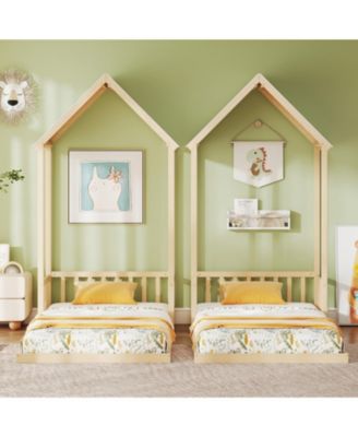 Twin Kids House Bed Frame with Safety Guardrails