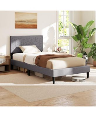 Twin Linen Upholstered Platform Bed Frame with Headboard