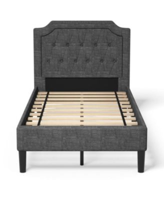 Button-Tufted Twin Platform Bed with Upholstered Headboard