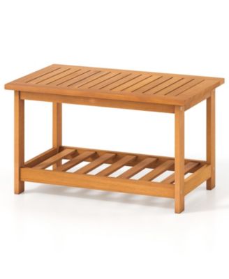 2-Tier Acacia Wood Coffee Table Rectangular Patio Center Table