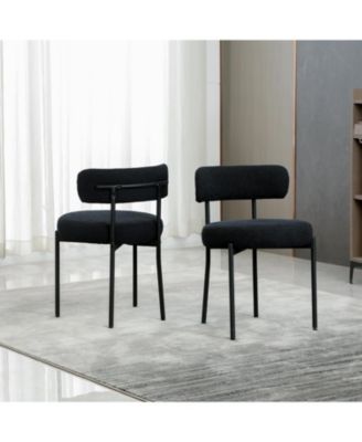 Boucle Dining Chairs Set of 2, Mid Century Modern Kitchen Chairs with Curved Backrest and Metal Legs