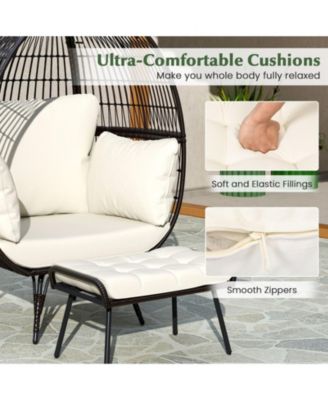 Oversized Rattan Egg Lounge Chair with Ottoman and Cushions