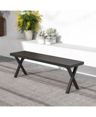 54-inch Patio Metal Bench with Slatted Seat and X-Leg Support