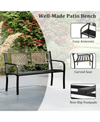50-inch Outdoor Metal Garden Bench with Rattan-Style Backrest