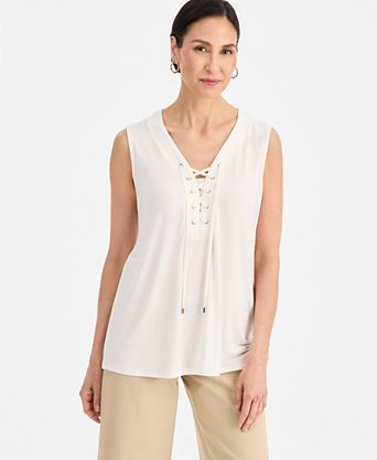 Women's Solid Lace-Up Sleeveless Top