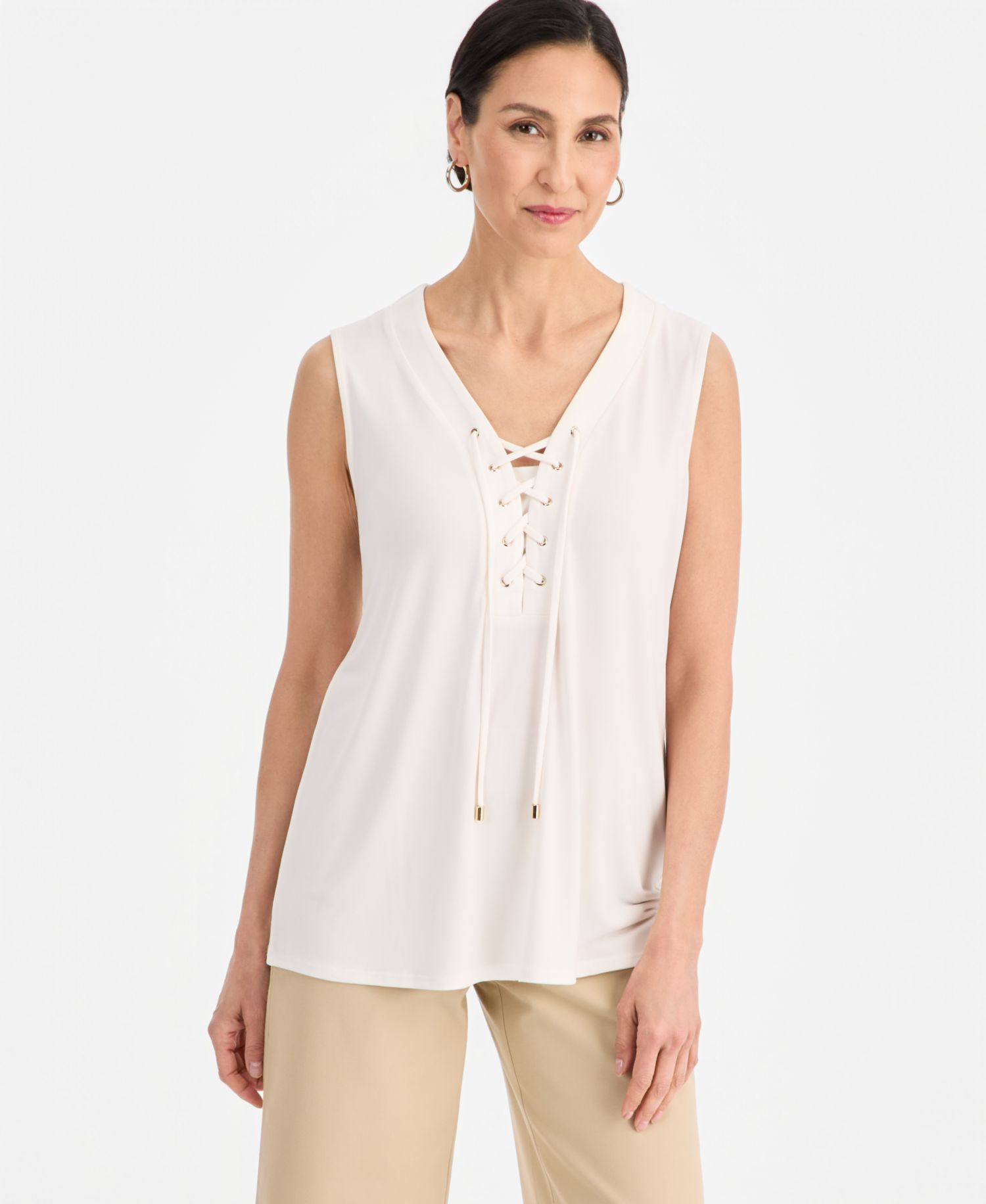 Petite Solid Lace-Up Sleeveless Top