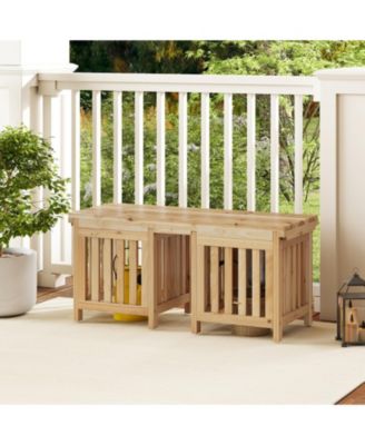 68-inch Fir Wood Patio Bench with Dual Planter Boxes