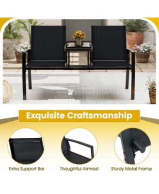 2-Person Patio Loveseat with Tempered Glass Built-in Table