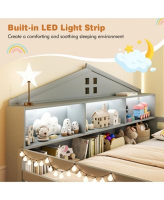 Twin Montessori Floor Bed with Storage Shelves and Storage Compartments