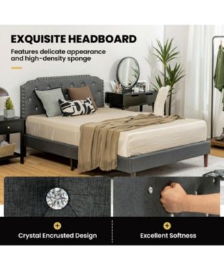 Linen Full Upholstered Bed Frame with Adjustable Diamond Tufted Headboard