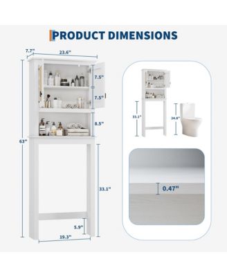 Storage Cabinet, Over Toilet Bathroom Organizer with Rattan Doors, Bathroom Cabinet with Adjustable Shelf and with Anti-Tip Device