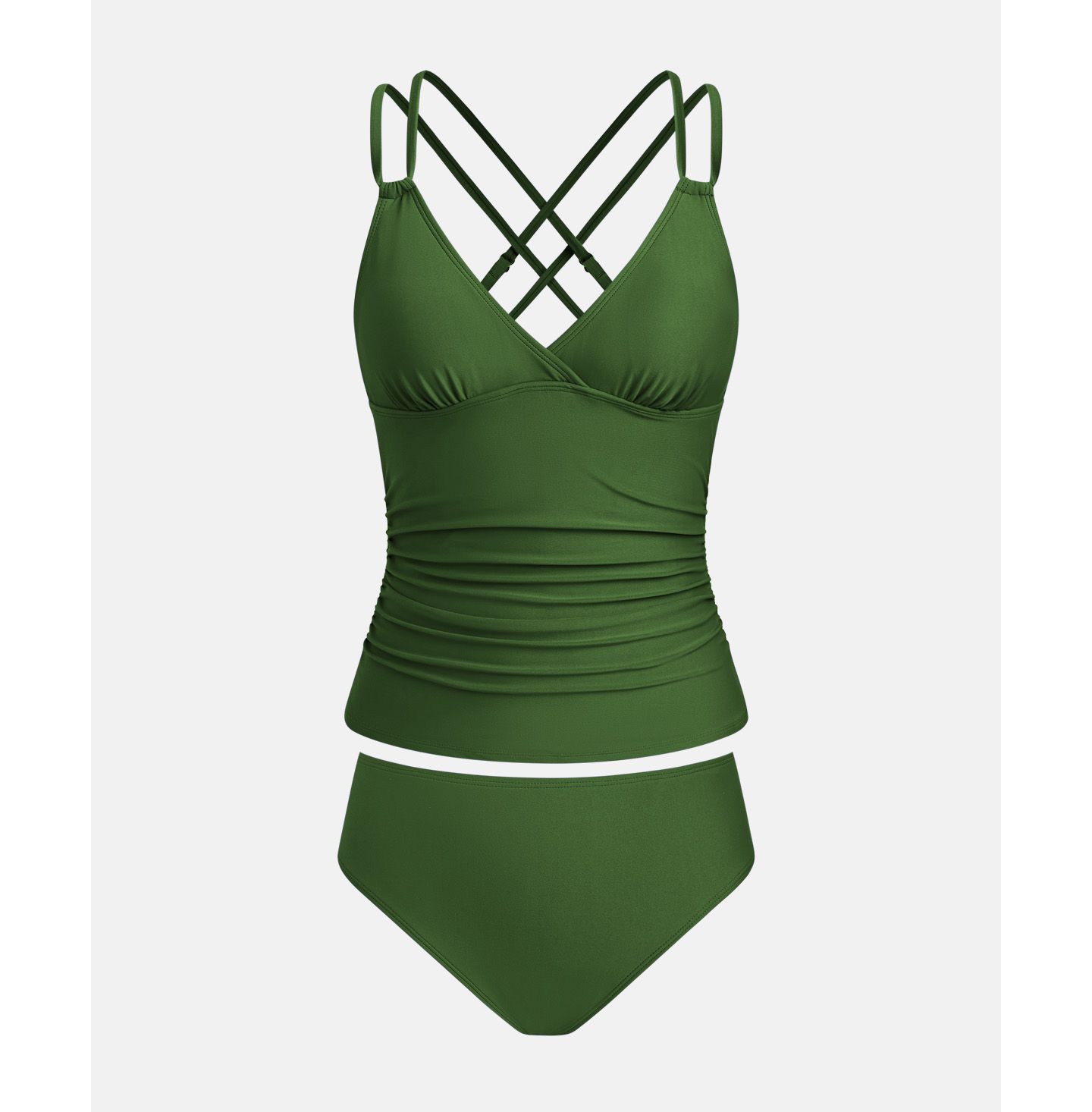 Комплект бикини Tankini, открытая спина, глубокий вырез — Cupshe, цвет: Тёмный зелёный — фото 4