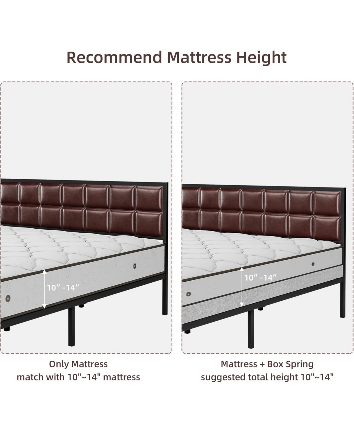 gaomon Full Upholstered Metal Bed Frame with Square-Stitched Headboard, Faux Leather Platform Bed with Steel Slats Support, Box Spring Optional